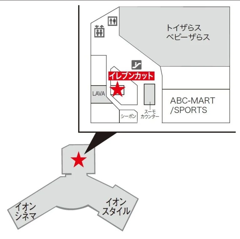 イオンモール各務原インター3階のフロアマップとイレブンカットの位置