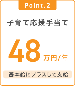 Point.2 子育て応援手当て48万円 基本給にプラスして支給